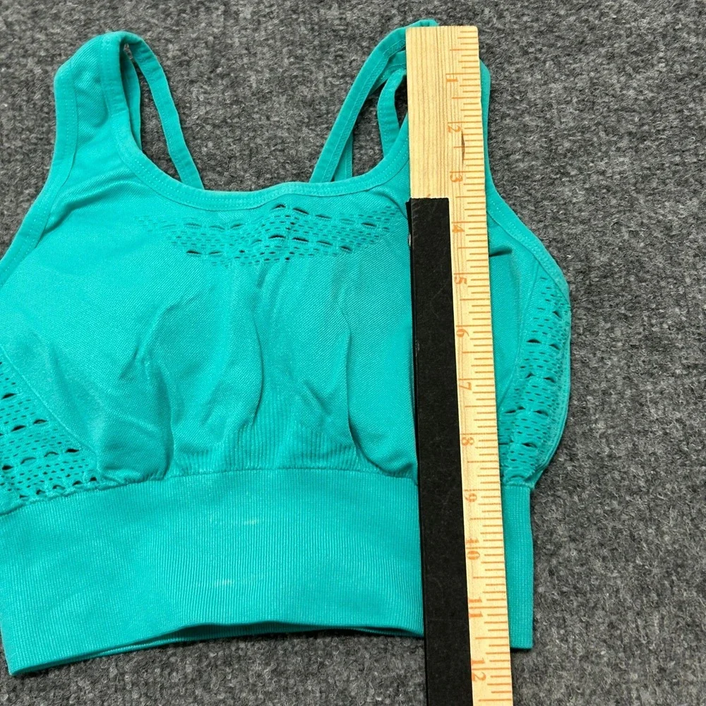 Gymshark Sports Bra Womens Size S Teal Green Seamless Strappy Perforated Active